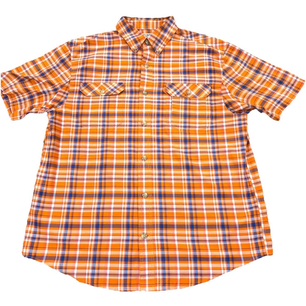 Duluth Shirt Men Large Orange Plaid Button Up Double Pocket Outdoors Camp River